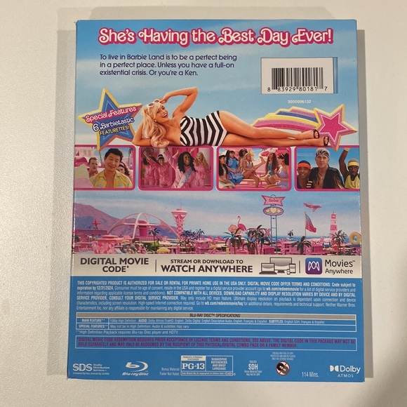 Barbie Movie Blu-ray and digital code Margot Robbie Ryan gosling 2023 NWT sealed - Picture 2 of 4